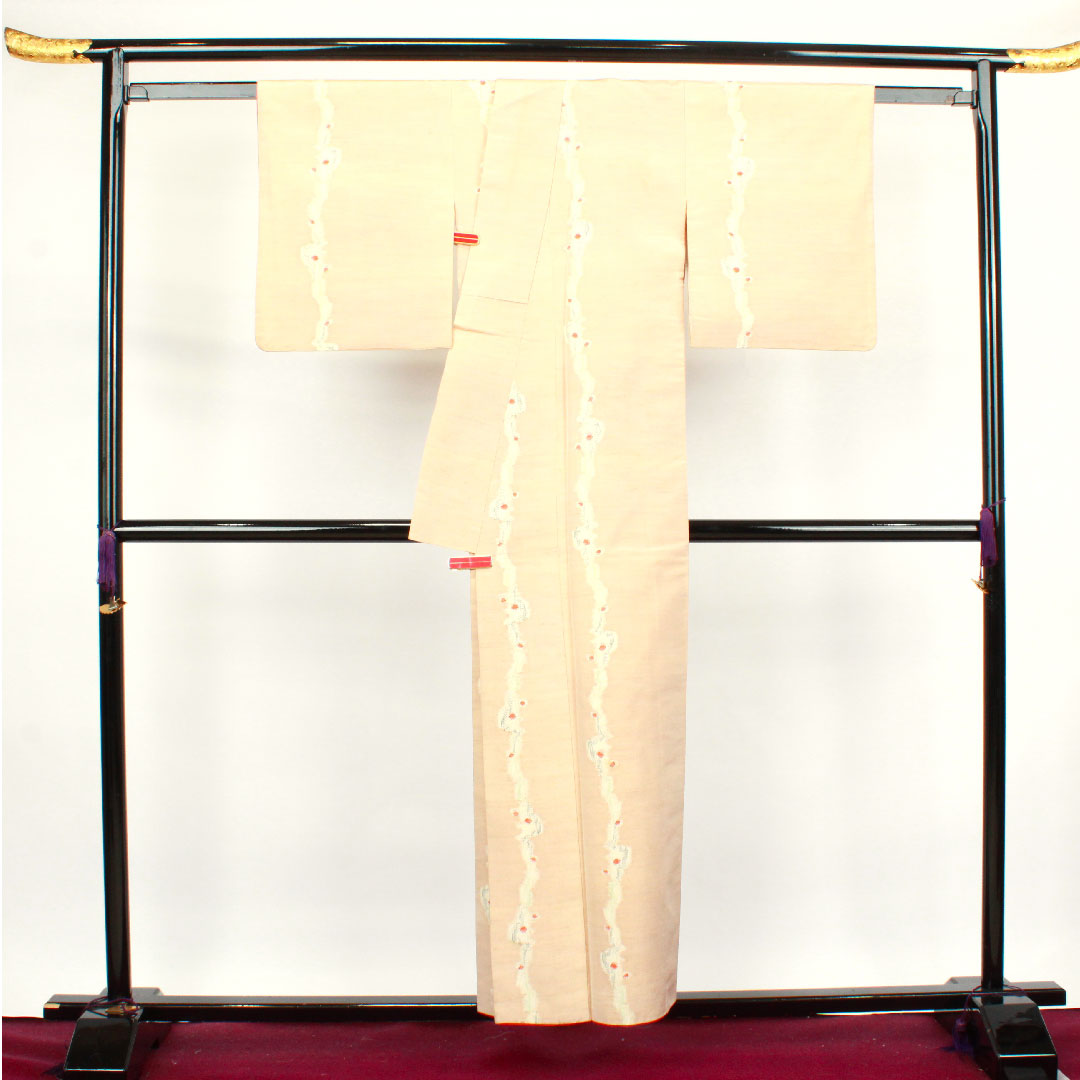 紬 身丈155.5cm 裄丈62cm 胡桃色 抽象模様 正絹 Bランク 袷 橙系 1116002444326