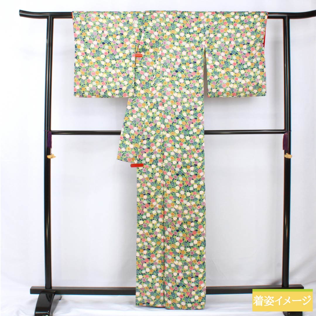 小紋 正絹 身丈163cm 裄丈65cm 袷 紺瑠璃色(こんるりいろ) 小菊 高島屋 Aランク 紺系 1115005733418