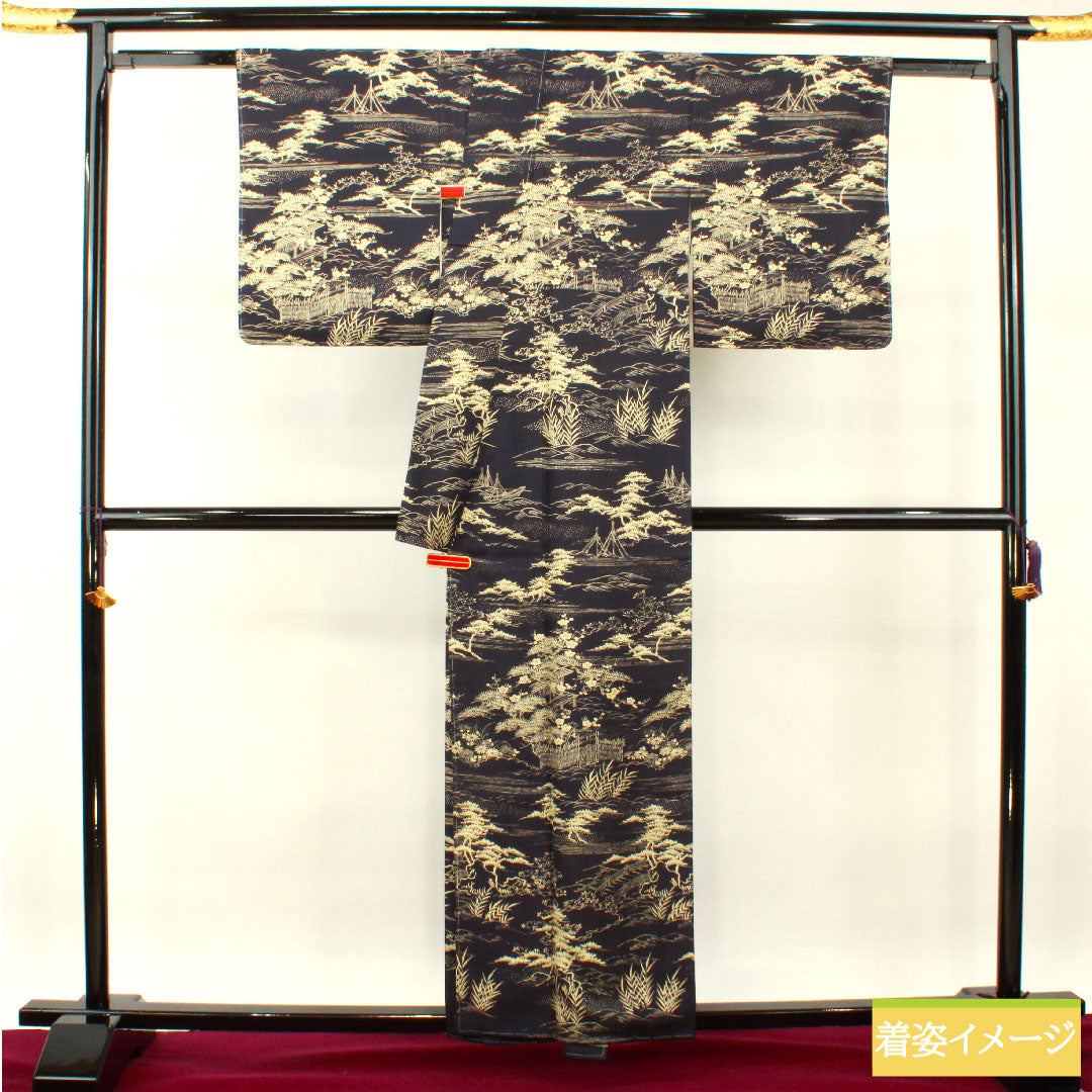 訪問着 正絹 袷 身丈158.5cm 裄丈64.5cm 褐色 紬地 茶屋辻 しつけ糸付き 未使用品 Sランク 紫系 1112003642320