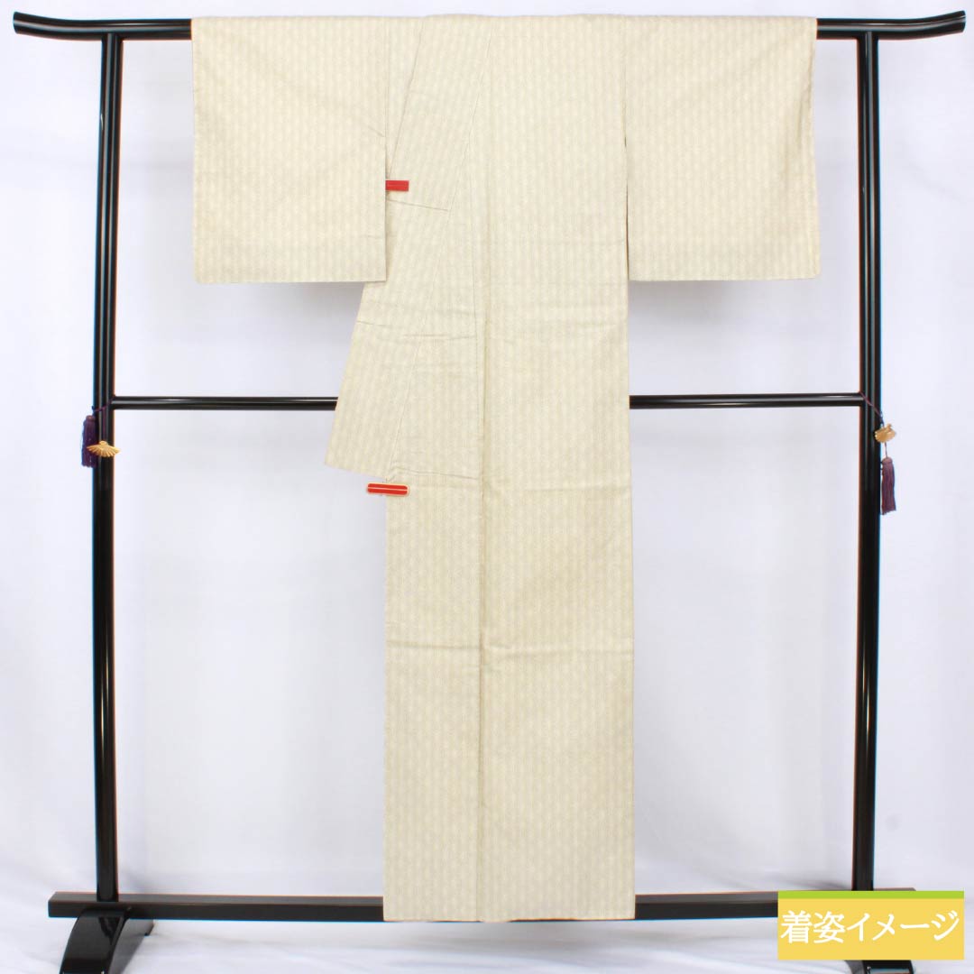 Tsumugi, pure silk, S rank, length 155cm, sleeve-to-sleeve 64cm, pale eggshell, white Oshima, asa-no-ha pattern, with basting stitches, lined, cream-colored, 1116004842315