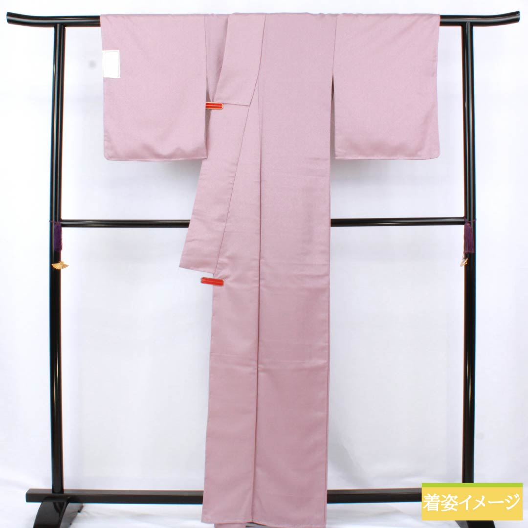 Solid-colored polyester kimono, S rank, length 158cm, sleeve length 65cm, pale purple (light purple) with abstract pattern and basting thread. Purple-based. Product number: 1114002272320