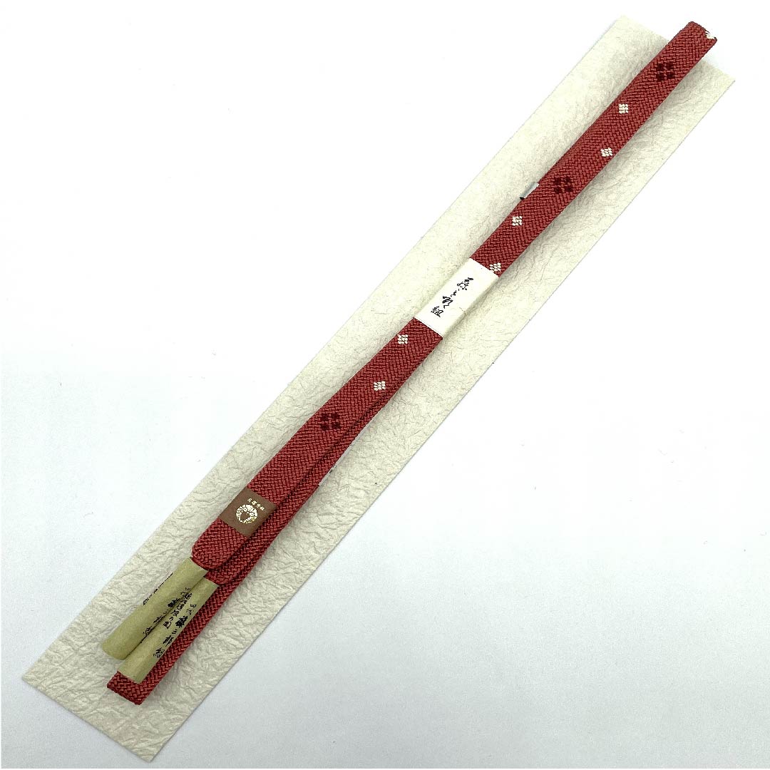 (New old stock) Silk obi-jime (sash fastener) - Red and red color - Fourth generation Fujisaburo cord - Small flower pattern - New old stock - Length approx. 160cm - Width approx. 1.5cm - Casual - S rank - Orange color - 1135000112926