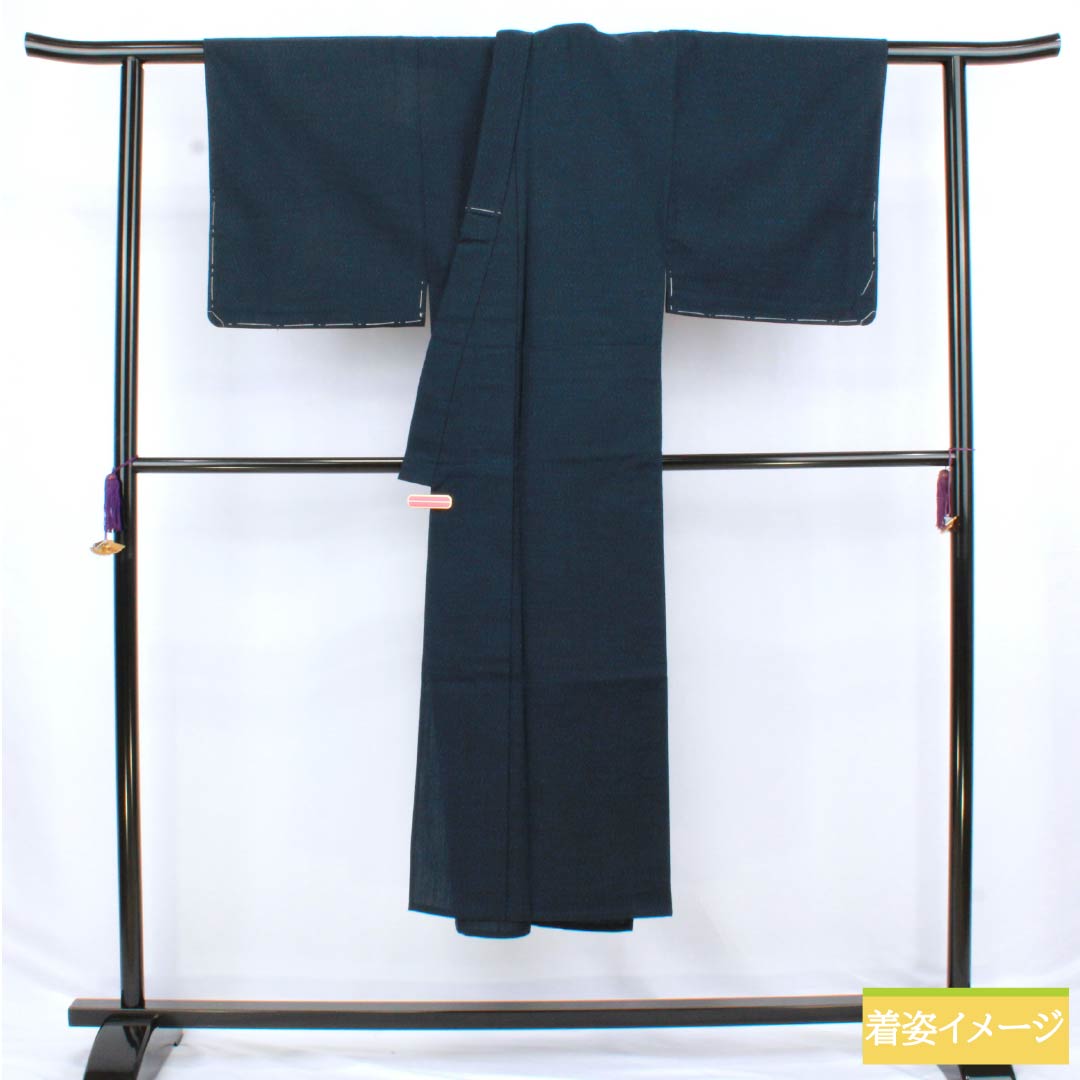 男物 ウール Sランク 身丈136cm 裄丈66.5cm 紺色(こんいろ)単衣 紺系 1119000902318