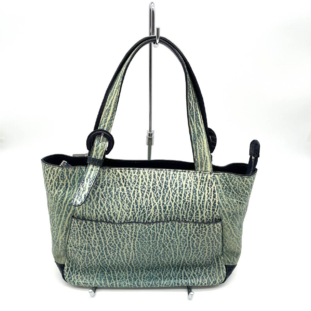 (Like New) Western-style Bag, Fur Seal and Lizard Design, A-Rank, Like New, Fur Seal and Lizard Design Tote Bag, Navy Blue, 119700042318