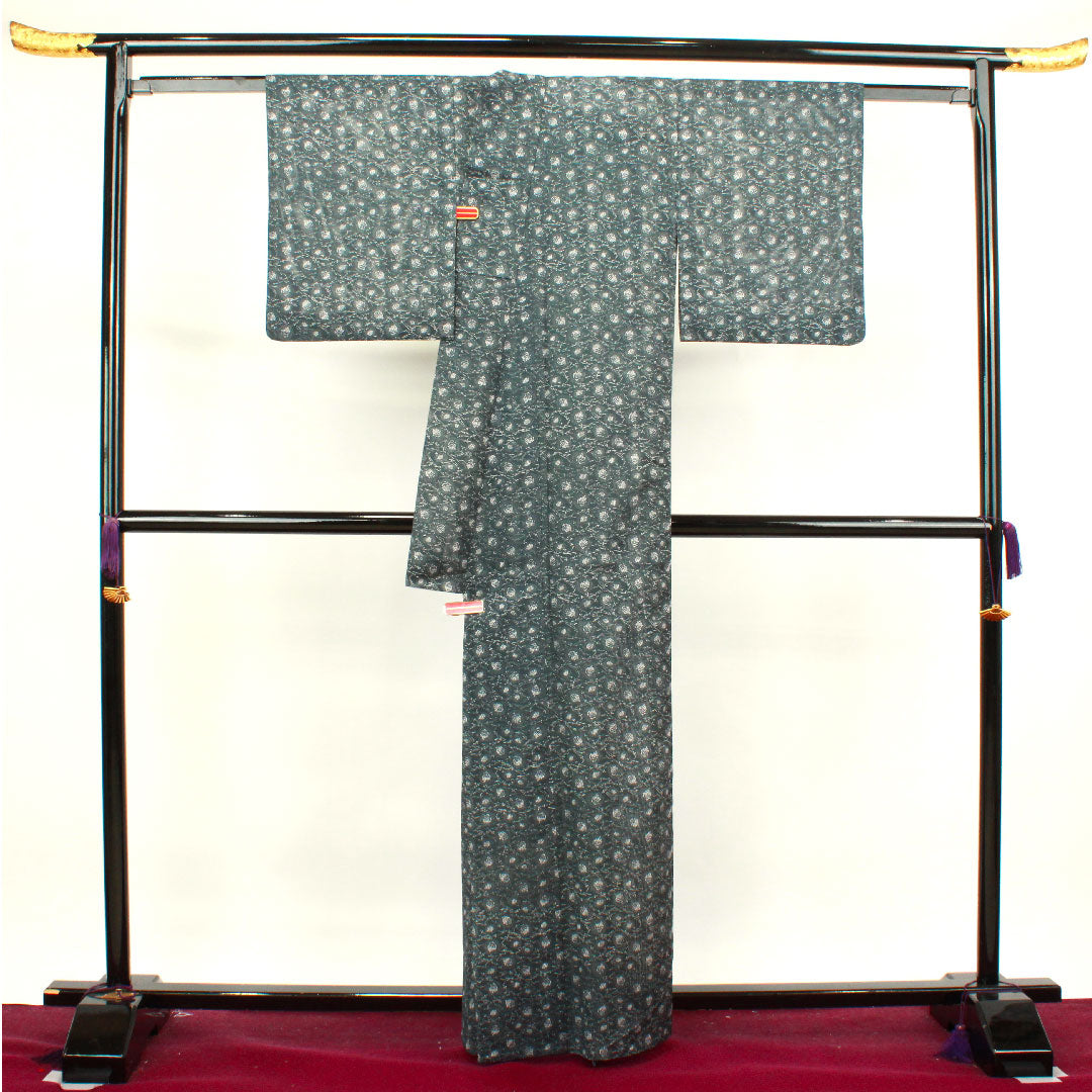 Summer kimono, polyester, small pattern, length 162.5cm, sleeve length 62.5cm, iron gray, abstract pattern, washable kimono, silk, S rank, black, 1132000542410