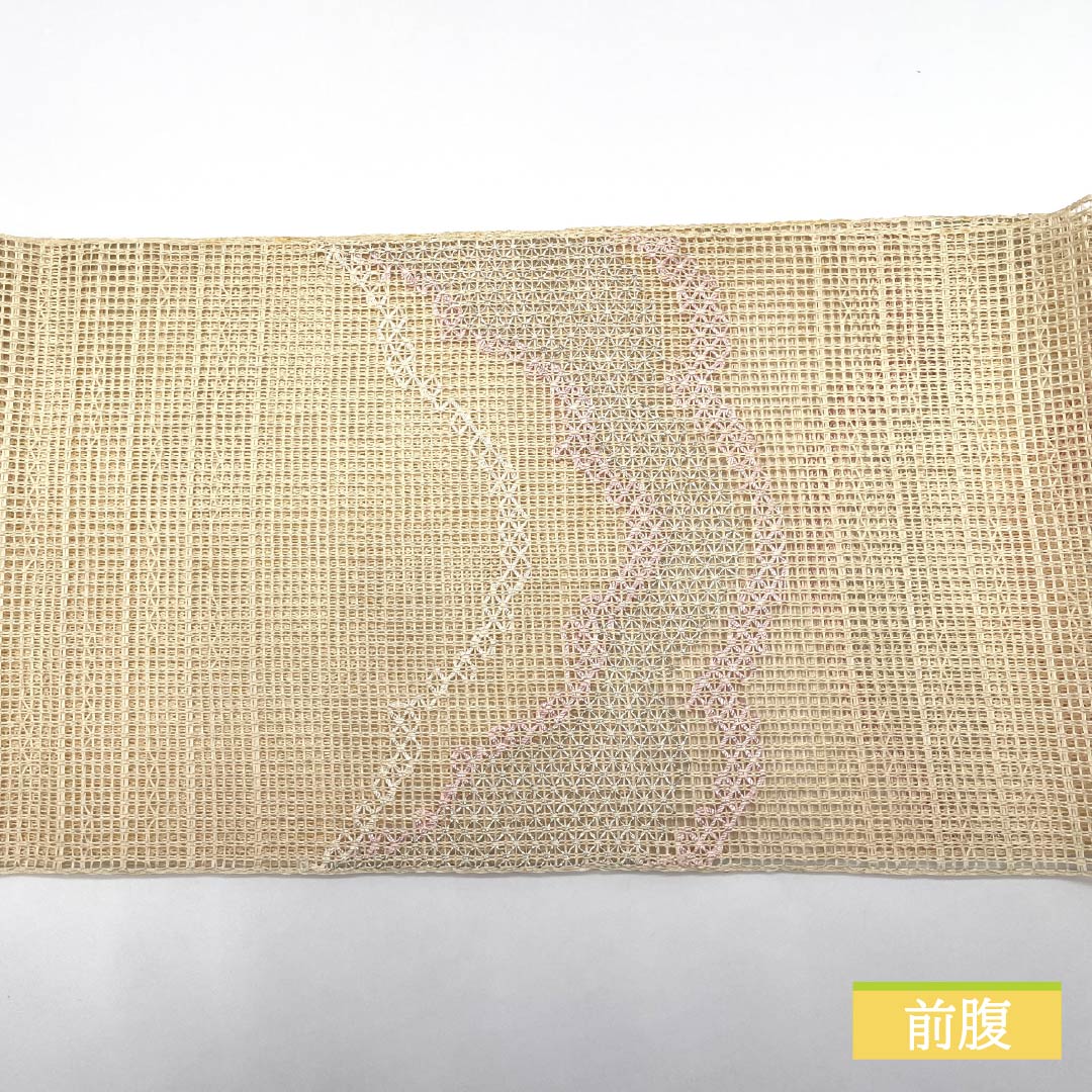 Nagoya Obi, Pure Silk, Off-White, Summer Obi, Abstract Pattern, 350cm Length, Rank B, Pointed Pattern, Semi-Formal, Beige, 1124008794325, Open-Leaf Style