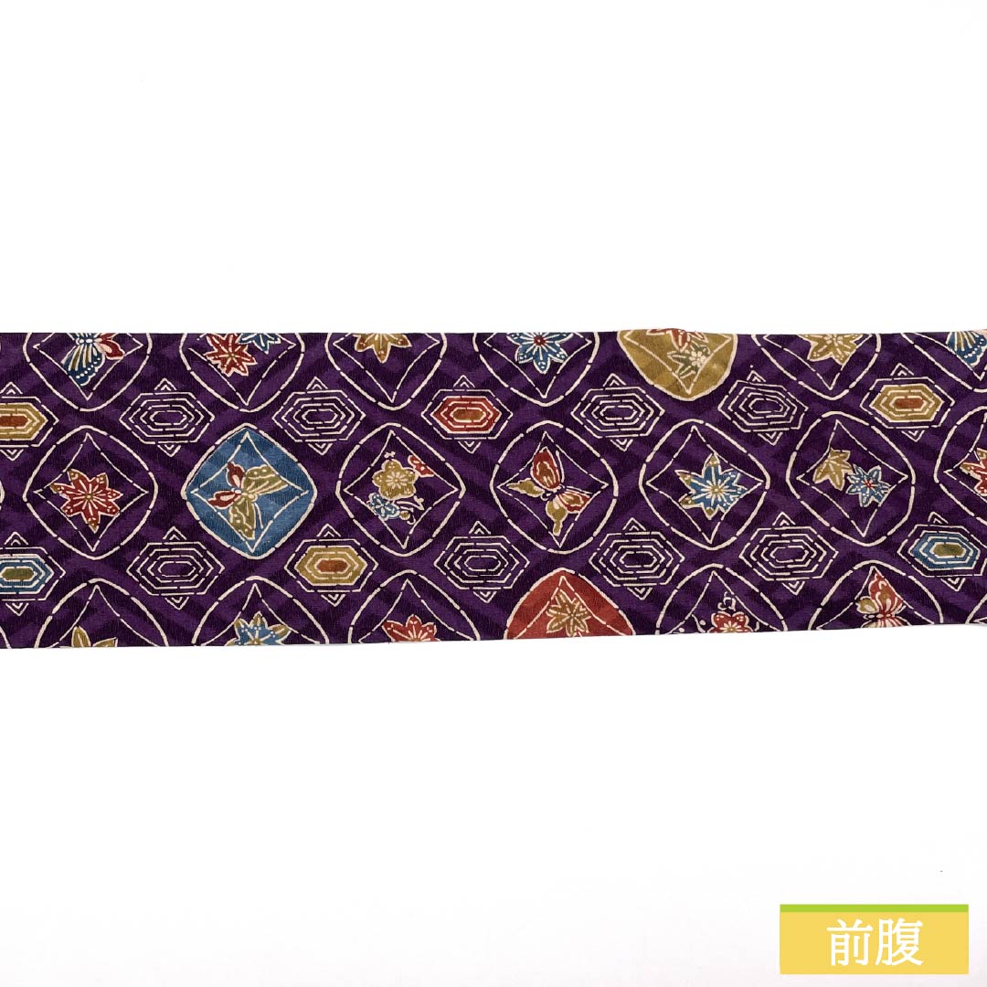 Nagoya Obi, Pure Silk, S-Rank, Grape Purple, Plant-Dyed, with a Blowing Pattern and Autumn Leaves, Length 382cm, Full Length, Casual, Purple, Product Number 1124009722420, Nagoya Style