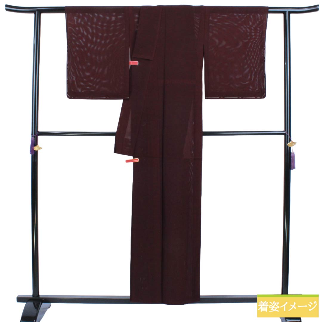 夏物 正絹 色無地 Sランク 身丈154.5cm 裄丈65cm 至極色(しごくいろ) 惣陰五三桐 一つ紋 紗 紫系 1132003802220