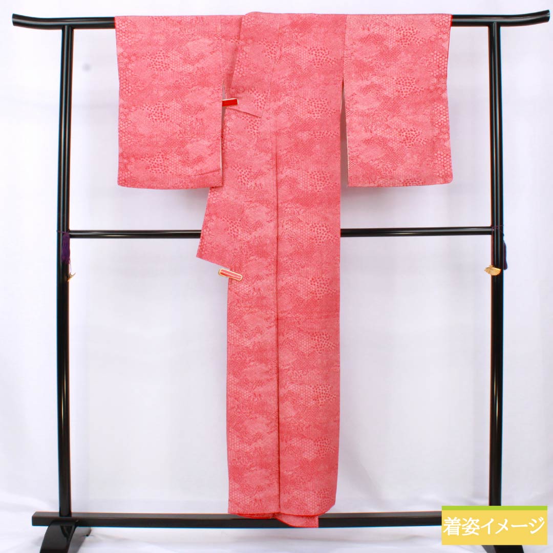 小紋 正絹 Aランク 身丈149.5cm 裄丈60cm 袷 柘榴色(ざくろいろ) 江戸小紋 裂取り 赤系 1115006943112