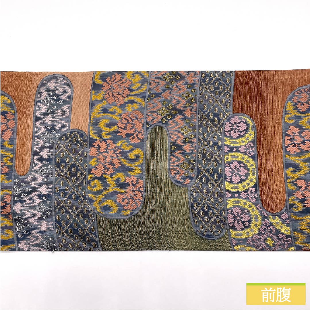 Fukuro Obi, Pure Silk, Flower Arabesque, Circle with Flowers, Horizontal Stripes, Length 446cm, A Rank, Six-Way, Casual, Gradient Style, 1123012423399