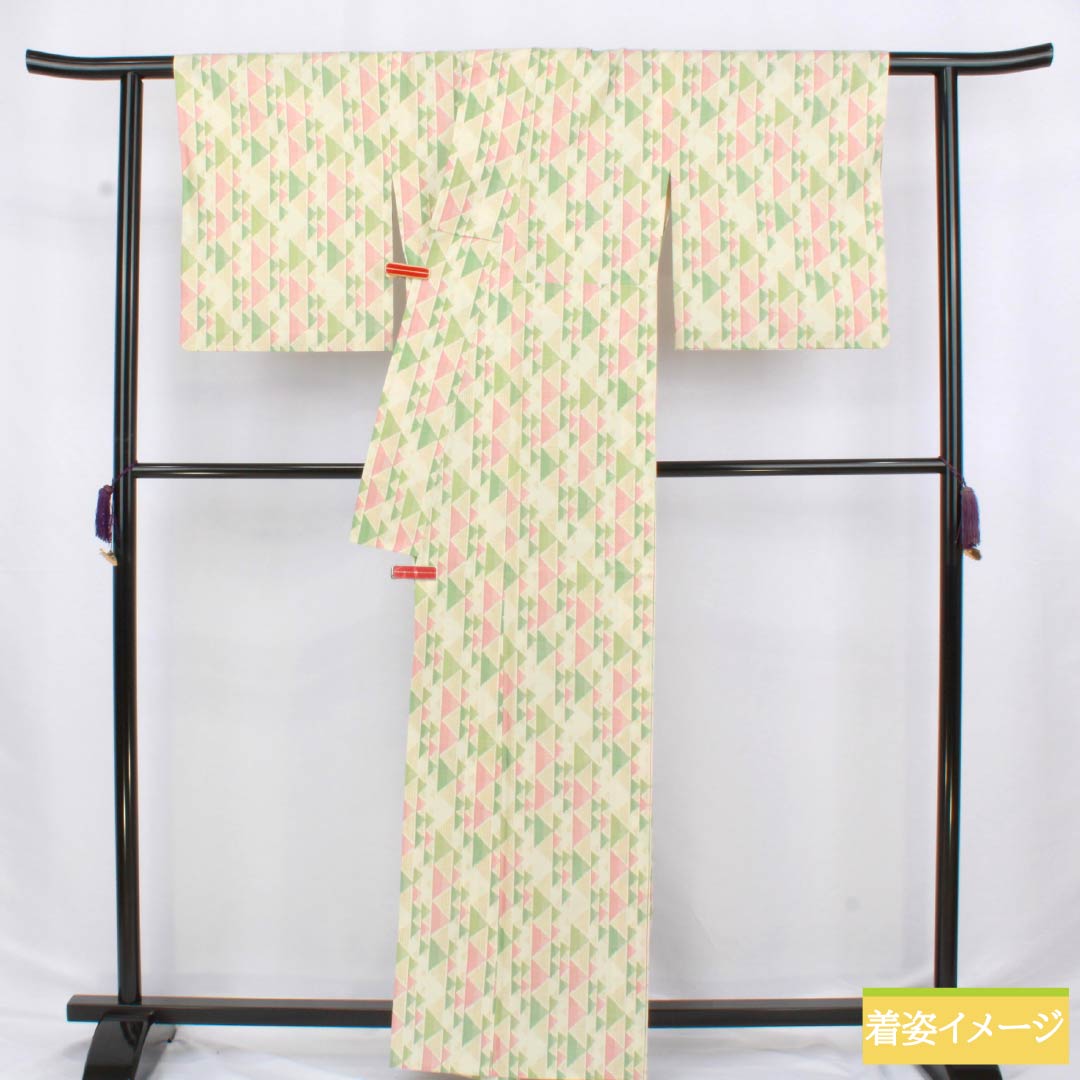 Tsumugi silk S rank, length 163.5cm, sleeve length 66cm, white lily color (shirayuriiro), scale pattern, single layer, white, 1116004252411