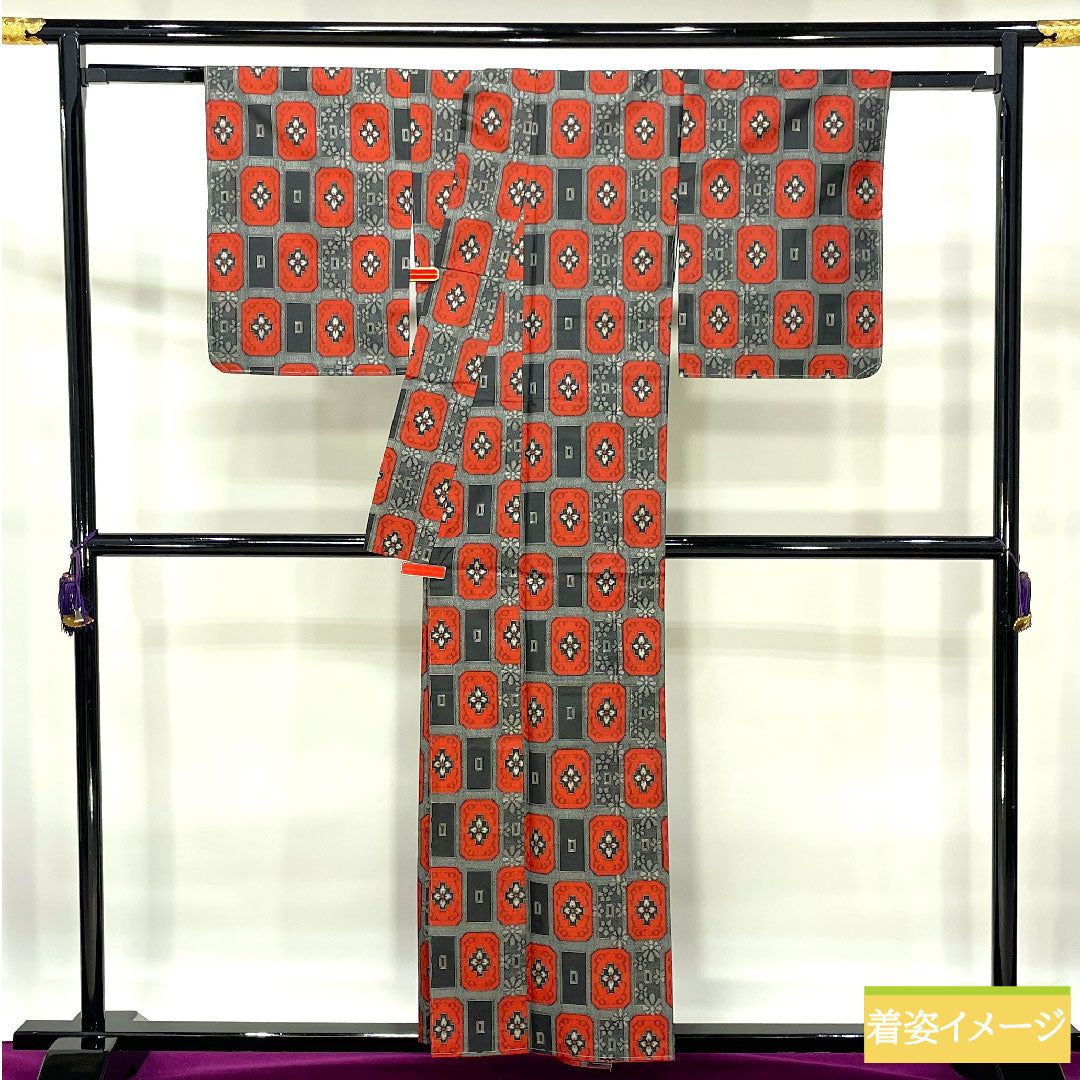 Murayama Oshima, pure silk, length 158.5cm, sleeve length 64.5cm, ensemble, abstract pattern, basting thread included, unused, S rank, lined, black, 1116003262310
