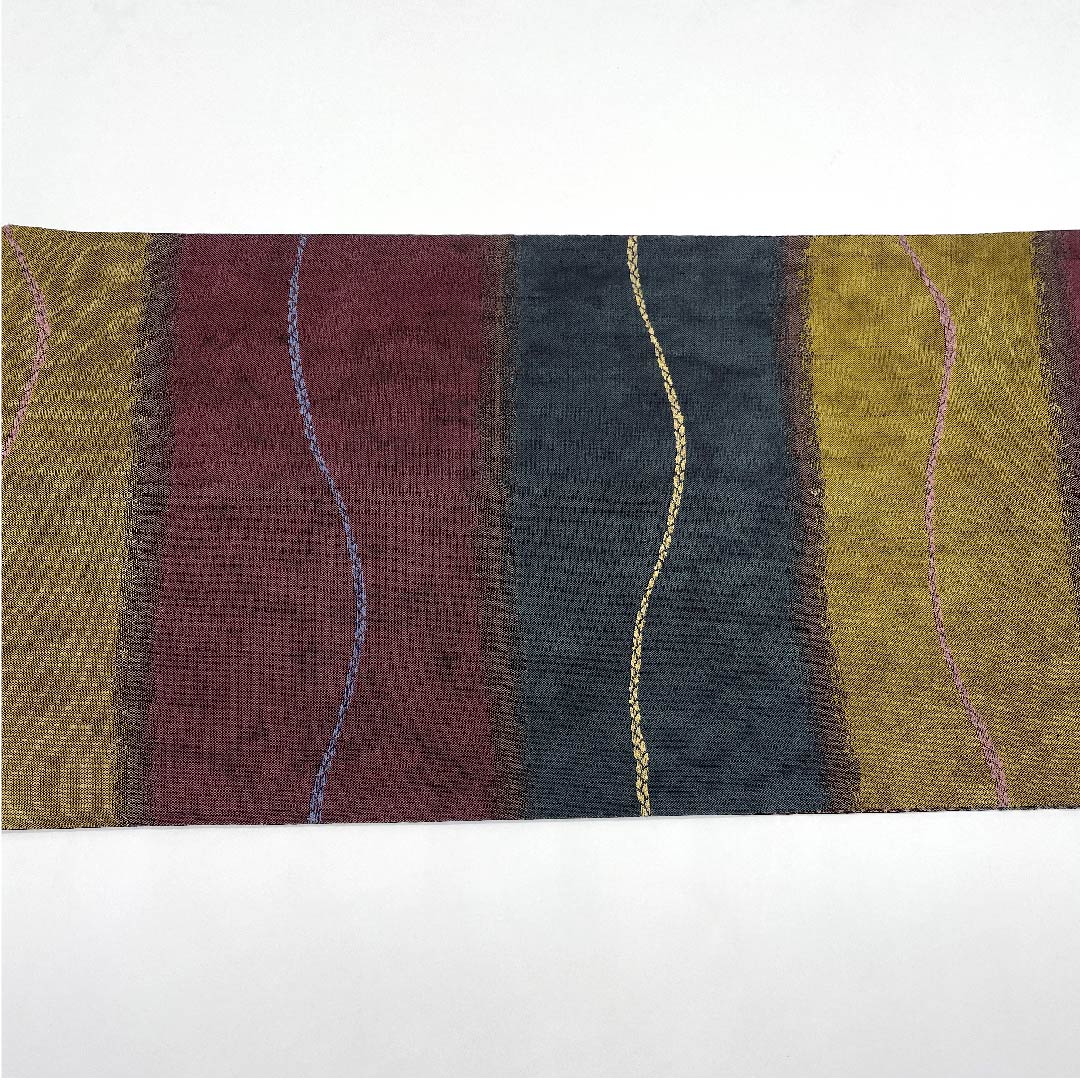 Fukuro Obi, Lacquer Foil, Horizontal Stripes, Line Pattern, Checkered, Length 440cm, Pure Silk, A Rank, Six-Ply, Casual, Gradient Style, 1123005563399