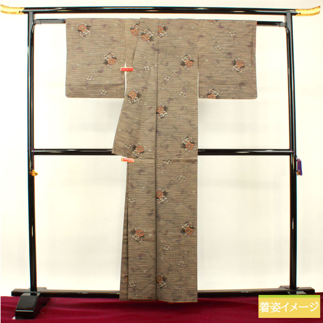 Murayama Oshima, pure silk, length 159.5cm, sleeve length 65cm, ensemble, S rank, lined, gray, 1116003272322