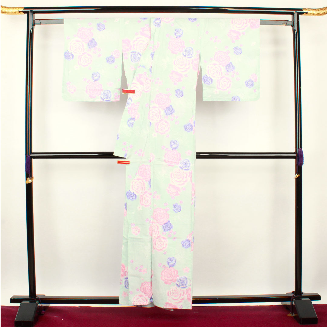 Yukata Indigo White Rose Cherry Blossom Butterfly Cotton A Rank Single Layer Length 158.5cm Sleeve Length 63.5cm Blue 1118001113317