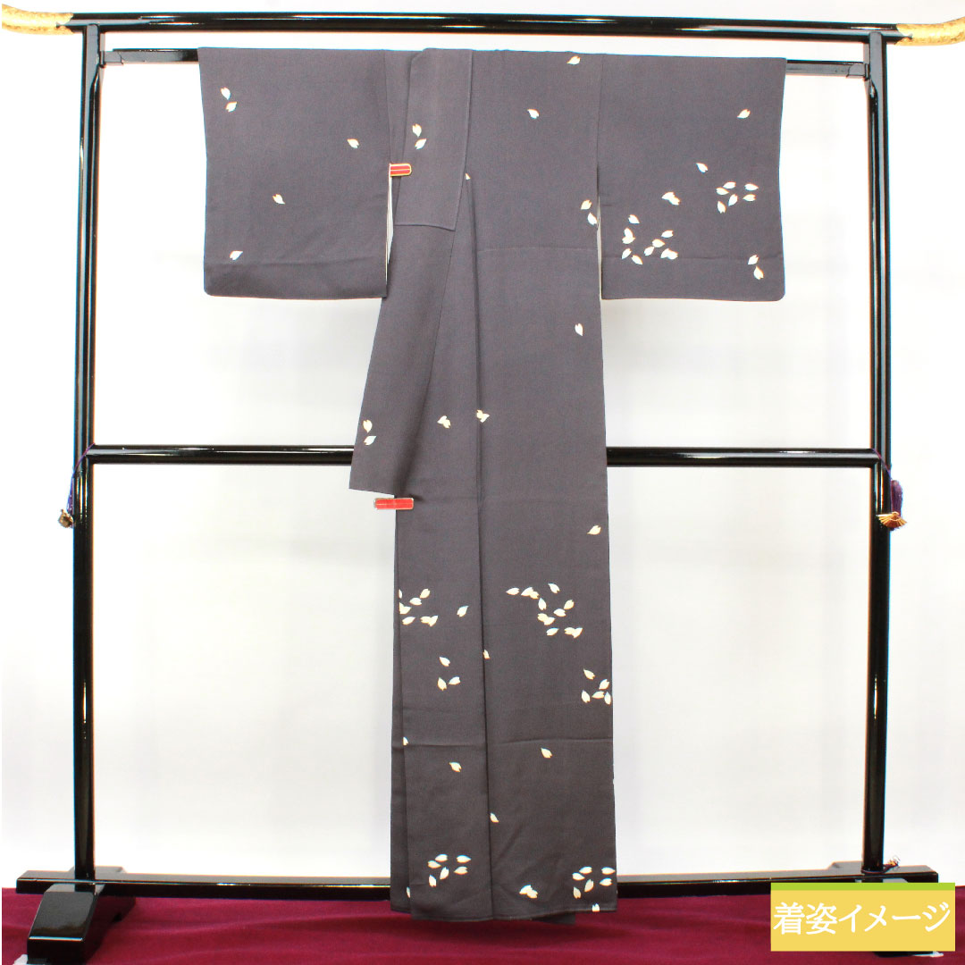 Homongi, pure silk, lined, length 159.5cm, sleeve length 68.5cm, deep purple, Rakuraku Studio, Sakura, A rank, purple, 1112003793320