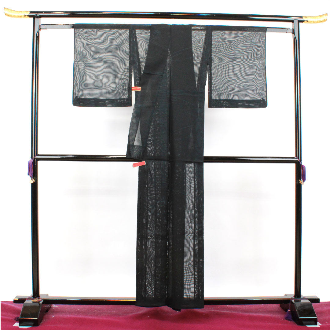 夏物 正絹 色無地 身丈157.5cm 裄丈64cm 抽象模様 紗 Sランク 黒系 1132001122310