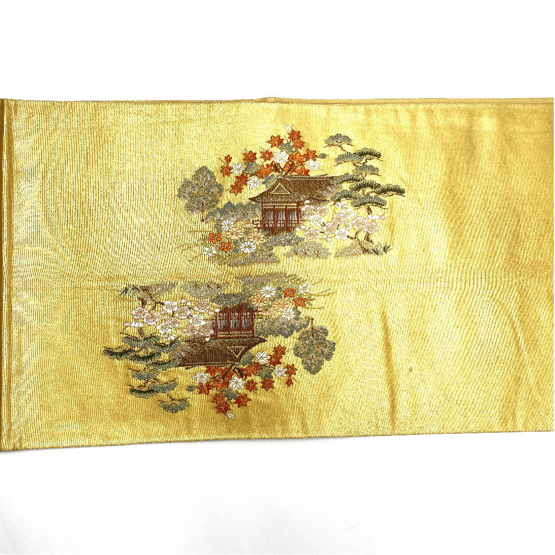 【未仕立】袋帯 正絹 Aランク 京洛絵文 本金箔 帯丈438cm 六通 フォーマル 金系 1123004413321