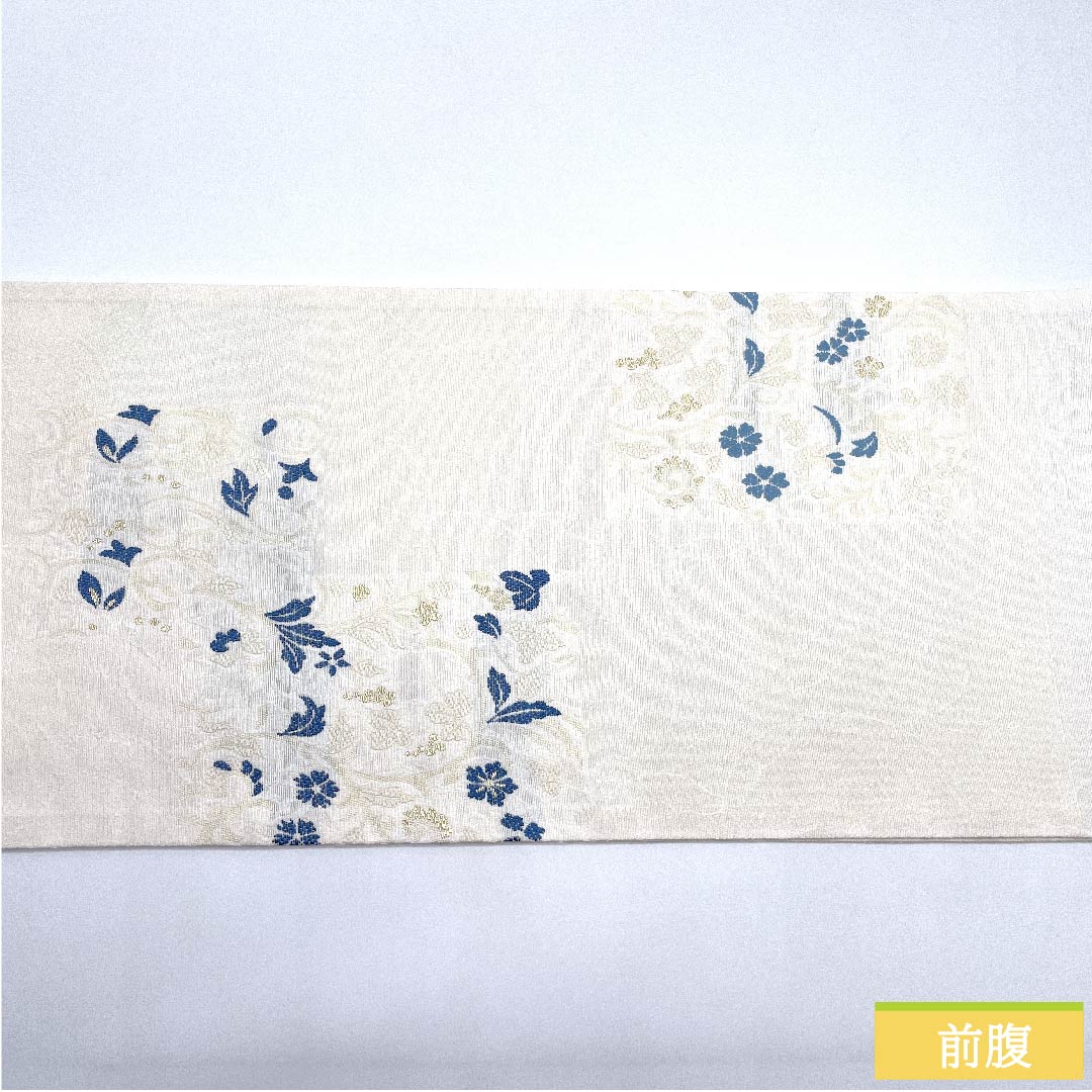 【未仕立】袋帯 正絹 NEWランク 胡粉色(ごふんいろ) 小花模様 市松模様 葡萄 帯丈474cm 六通 セミフォーマル 白系 1123010641411