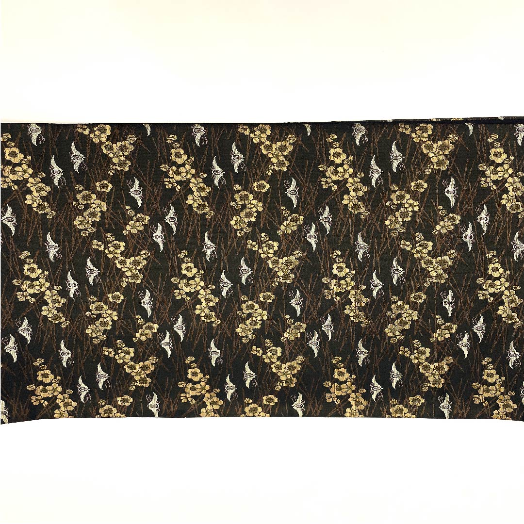 Fukuro Obi Black Pine Plum Bird Obi Length 454cm Pure Silk S Rank Full Length Casual Black 1123002852410