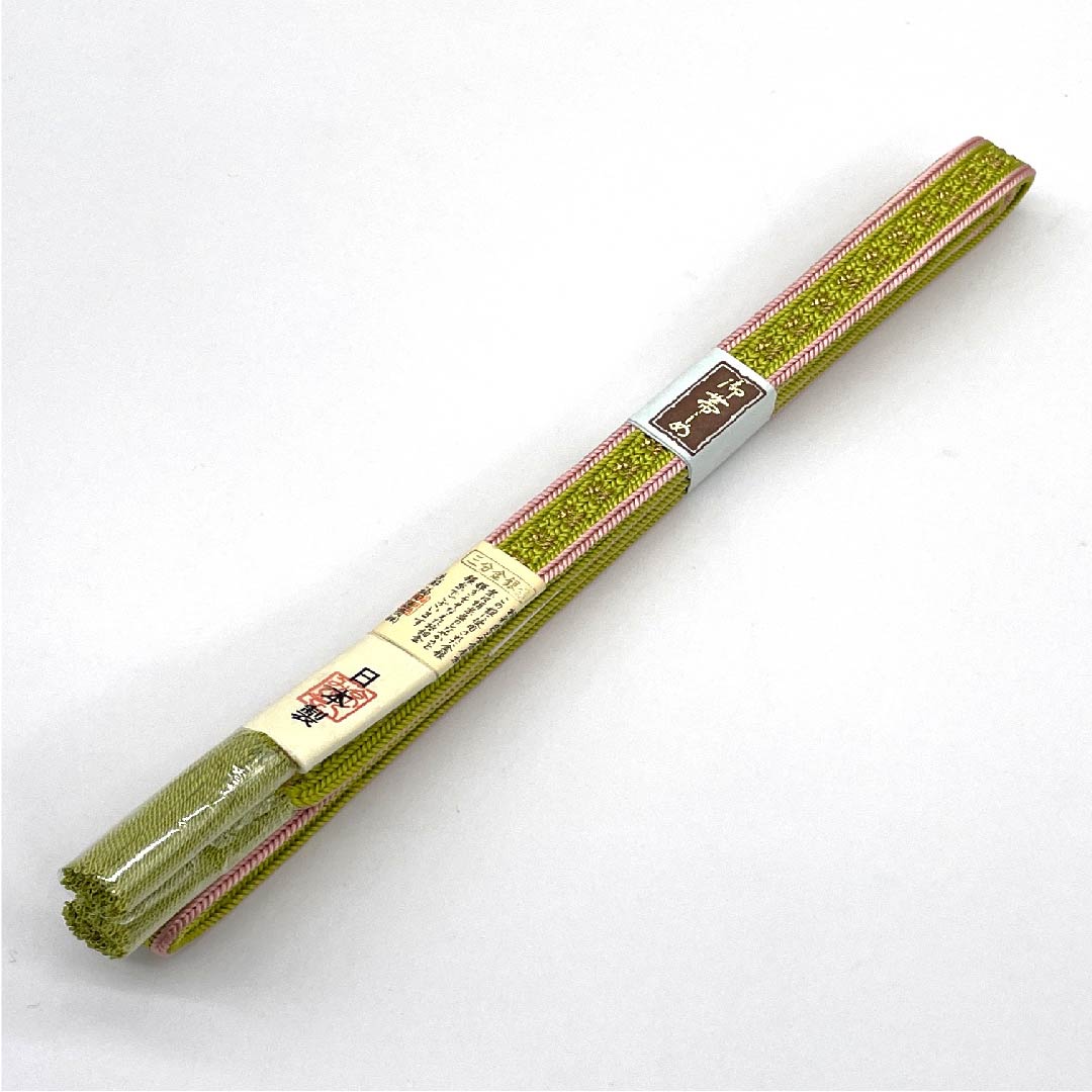(新古品) 帯締め 正絹 四分紐 鶸色(ひわいろ) 極彩色三分金銀糸使用 新古品 長さ約159cm 幅約1.7cm セミフォーマル Sランク 緑系 1135002722319