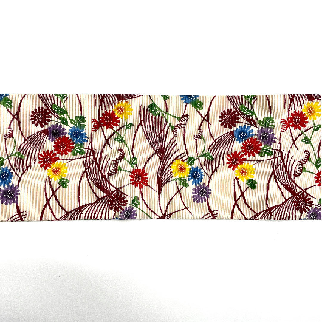 Nagoya obi with floral pattern, stencil dyeing, dyed obi, length 361.5cm, pure silk, A rank, point pattern, casual, red, 1124001883312, Nagoya style