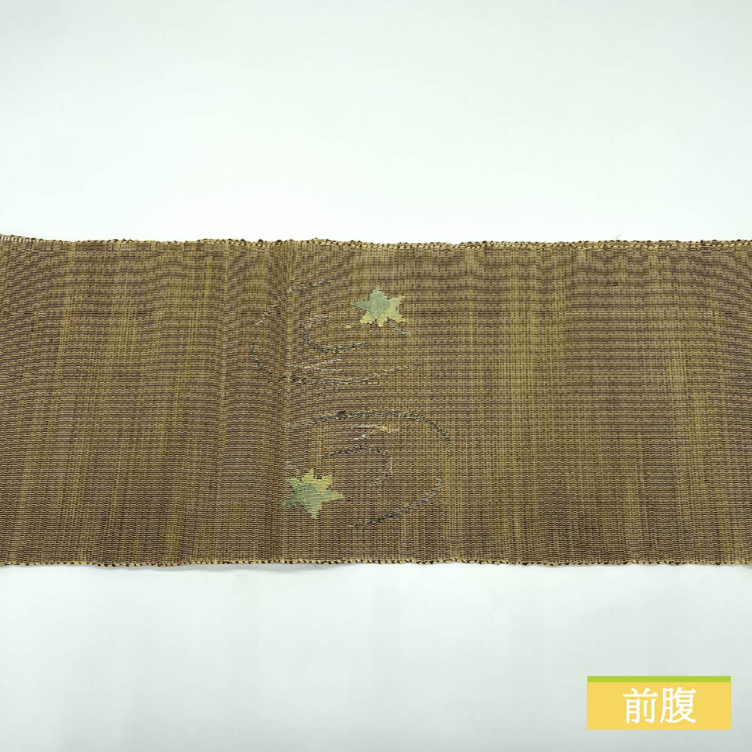 Nagoya obi, pure silk, straw color, summer obi, maple leaf, obi length 355cm, S rank, point pattern, semi-formal, beige, 1124008192325, pine needle style