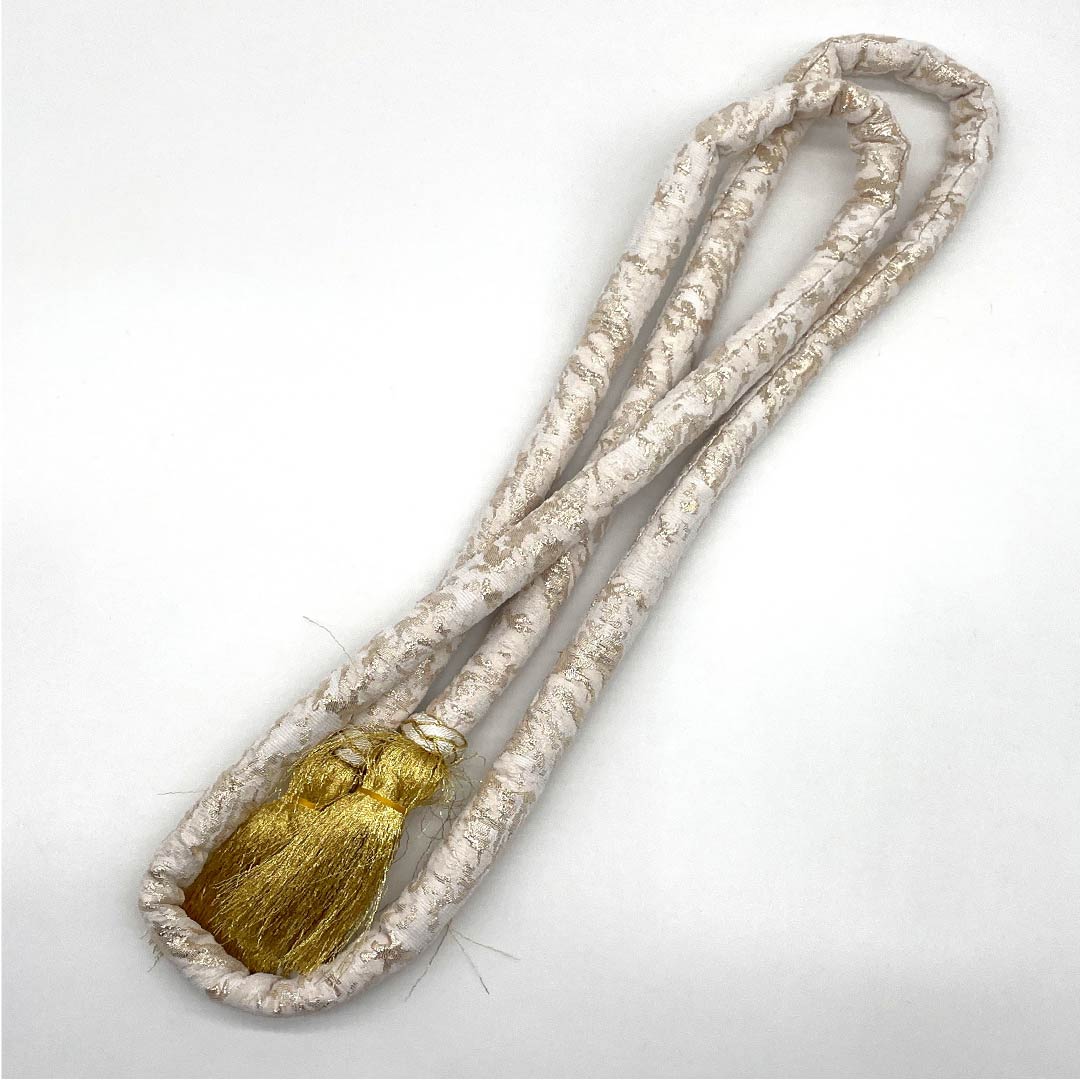 White Obijime (Sash Band), Grade A, for Furisode Kimono, Round-Hooked, Geometric Pattern, Approx. 178cm Long, Approx. 2cm Wide, Formal, White, Item Number: 1135004253411
