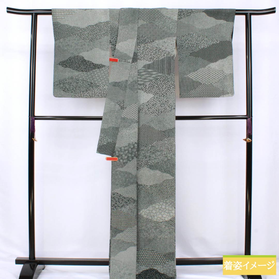 Komon silk S-rank, length 164.5cm, sleeve length 66.5cm, lined, by Kaneda Noboru II, Edo Komon, split pattern, stencil dyeing, monotone, product number 1115007202427