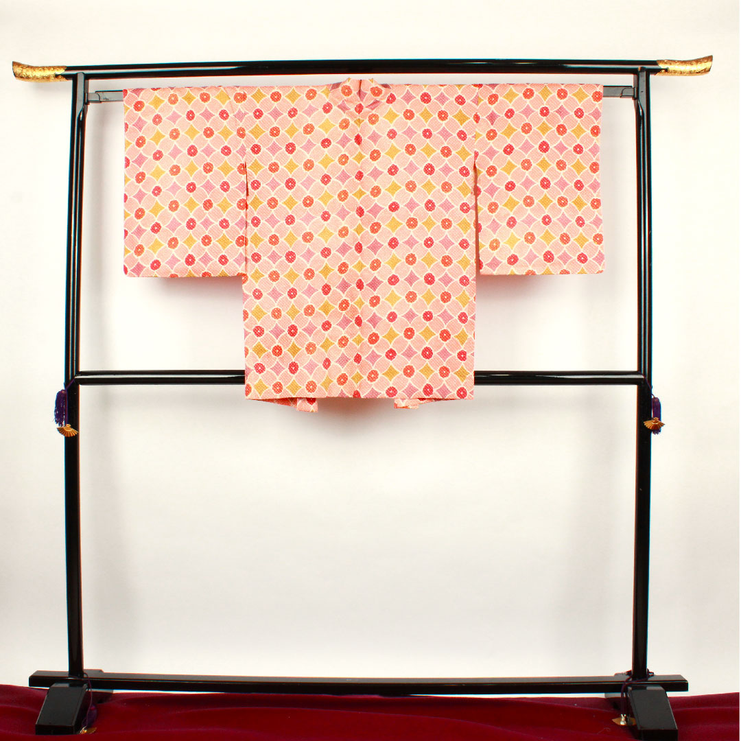 Haori, Length 82cm, Sleeve length 62.5cm, Medium crimson, Shibori, Geometric pattern, Pure silk, A rank, Lined, Pink, 1117000263913
