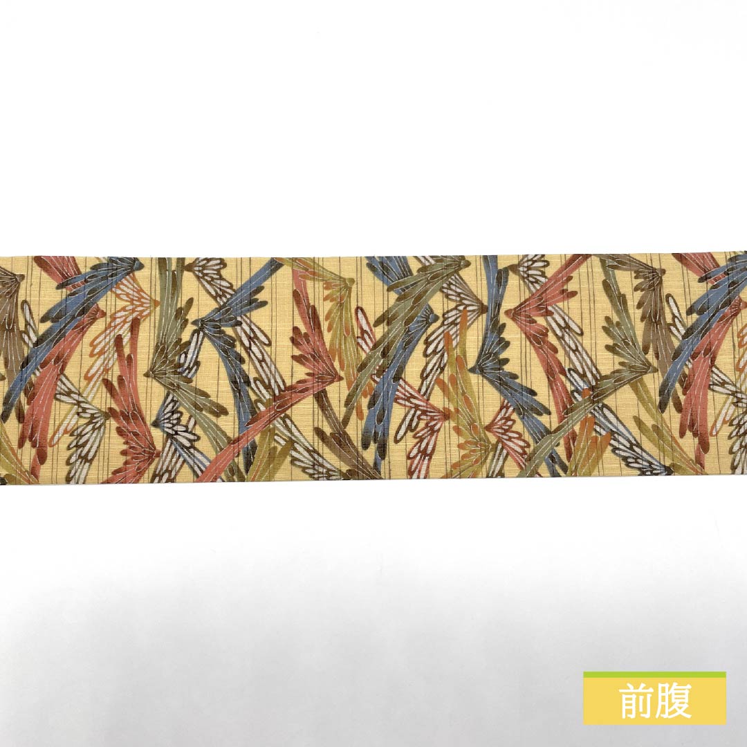 Nagoya obi, pure silk, egg yellow (ran'ou-iro), summer obi, dyed obi, Inca pattern, obi length 370cm, S rank, full length, casual, yellow, 1124007942323, Nagoya style