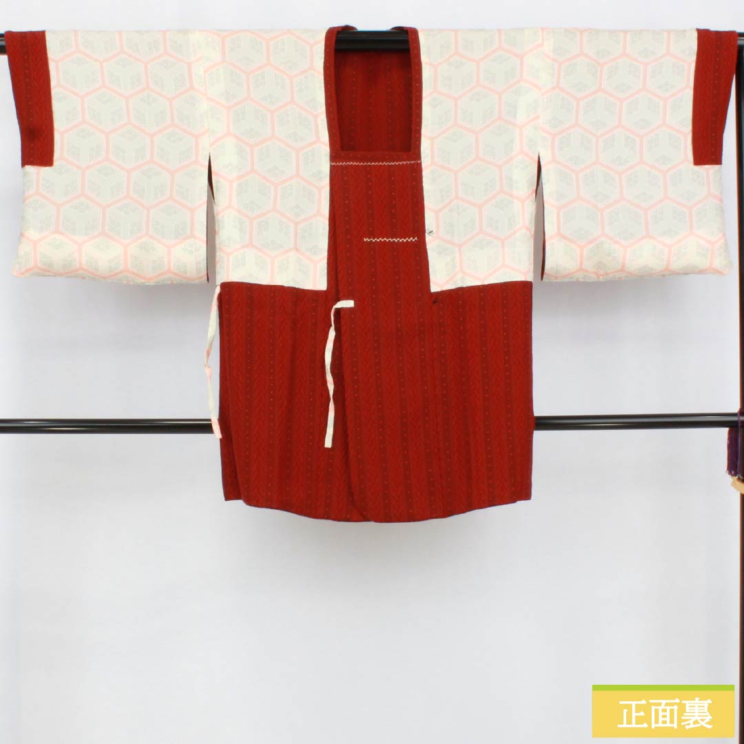 Michiyuki Coat, Pure Silk, S-Rank, Length 81cm, Sleeve Length 63.5cm, Benikabairo (Red Birch Color), Yoshiwara Tsunagi (Yoshiwara Coverall), Lined, Red, Item Number 1117001202912