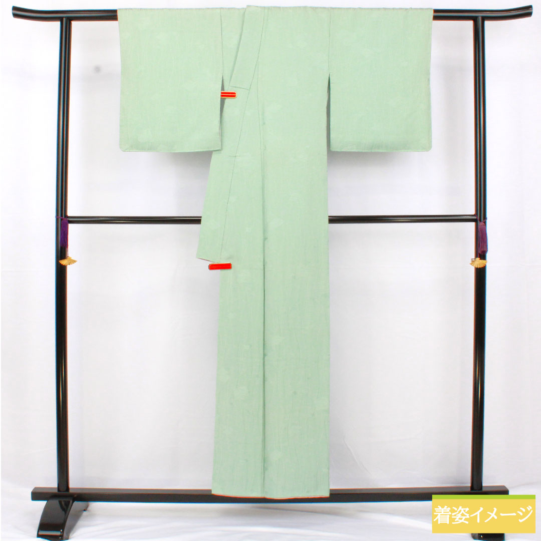 色無地 正絹 身丈154cm 裄丈62cm 薄水色(うすみずいろ) 綸子 袷 Aランク 緑系 1114002093219
