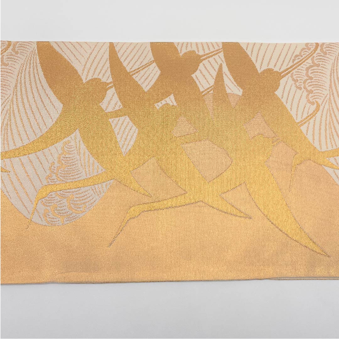 Fukuro Obi Gold Rinpa Crane Flowing Water Hikigaku Length 442cm Pure Silk A Rank Full Length Formal Gold 1123005333321