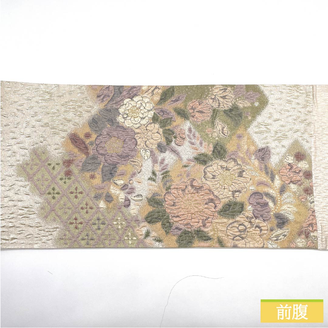 袋帯 正絹 胡粉色(ごふんいろ) 辻ヶ花 帯丈444cm Sランク 六通 フォーマル クリーム系 1123012122315