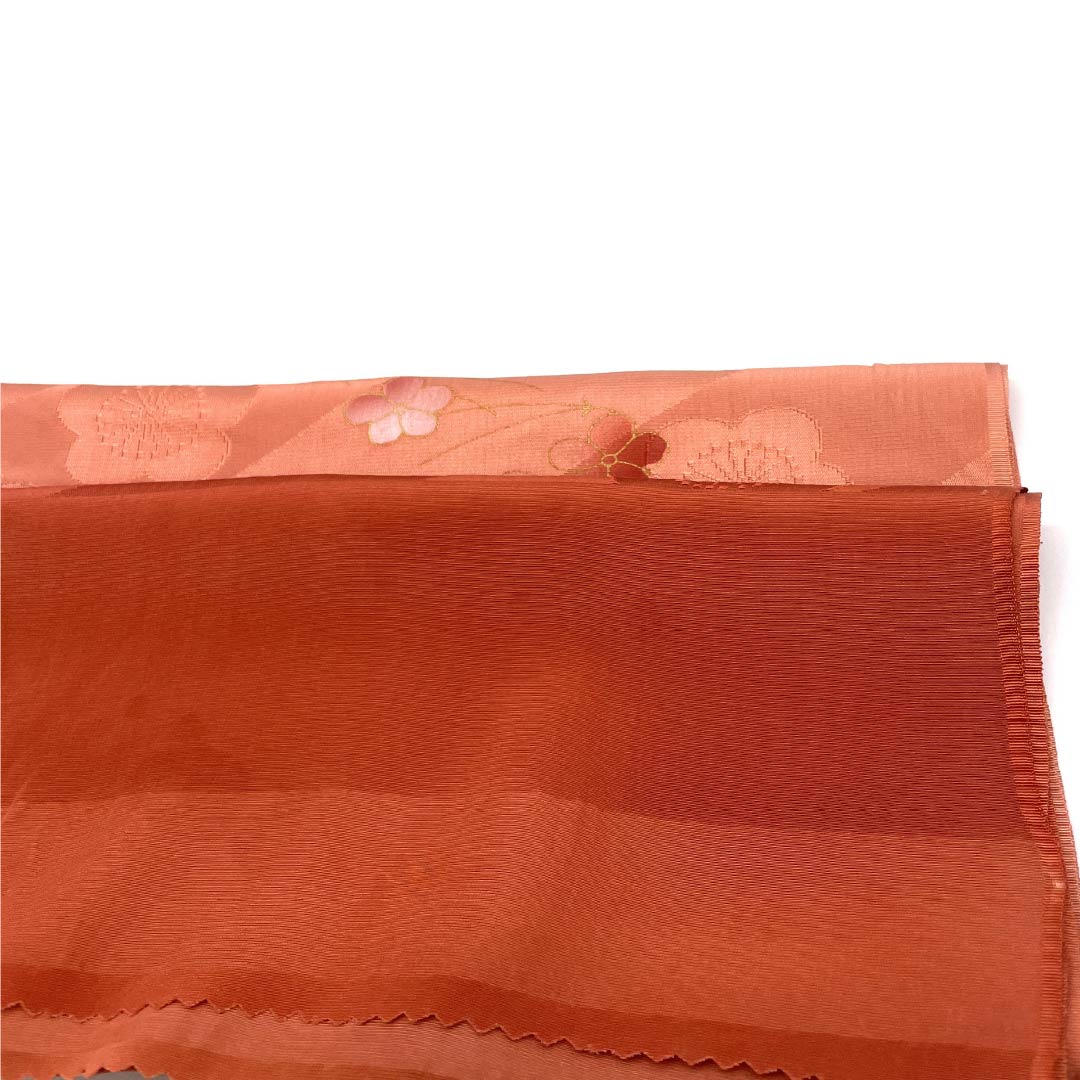 Semi-formal obiage (sash sash), pure silk, S-rank, medium crimson, gradient, classic plum blossom pattern, vermilion, approximately 176cm long, approximately 29.5cm wide, vermilion, product number 1136001792916