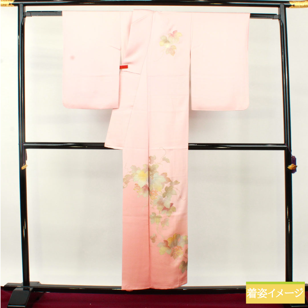訪問着 正絹 袷 身丈152.5cm 裄丈63.5cm 曙色(あけぼのいろ) 金彩友禅 和田光正 草花模様 Sランク ピンク系 1112004782213