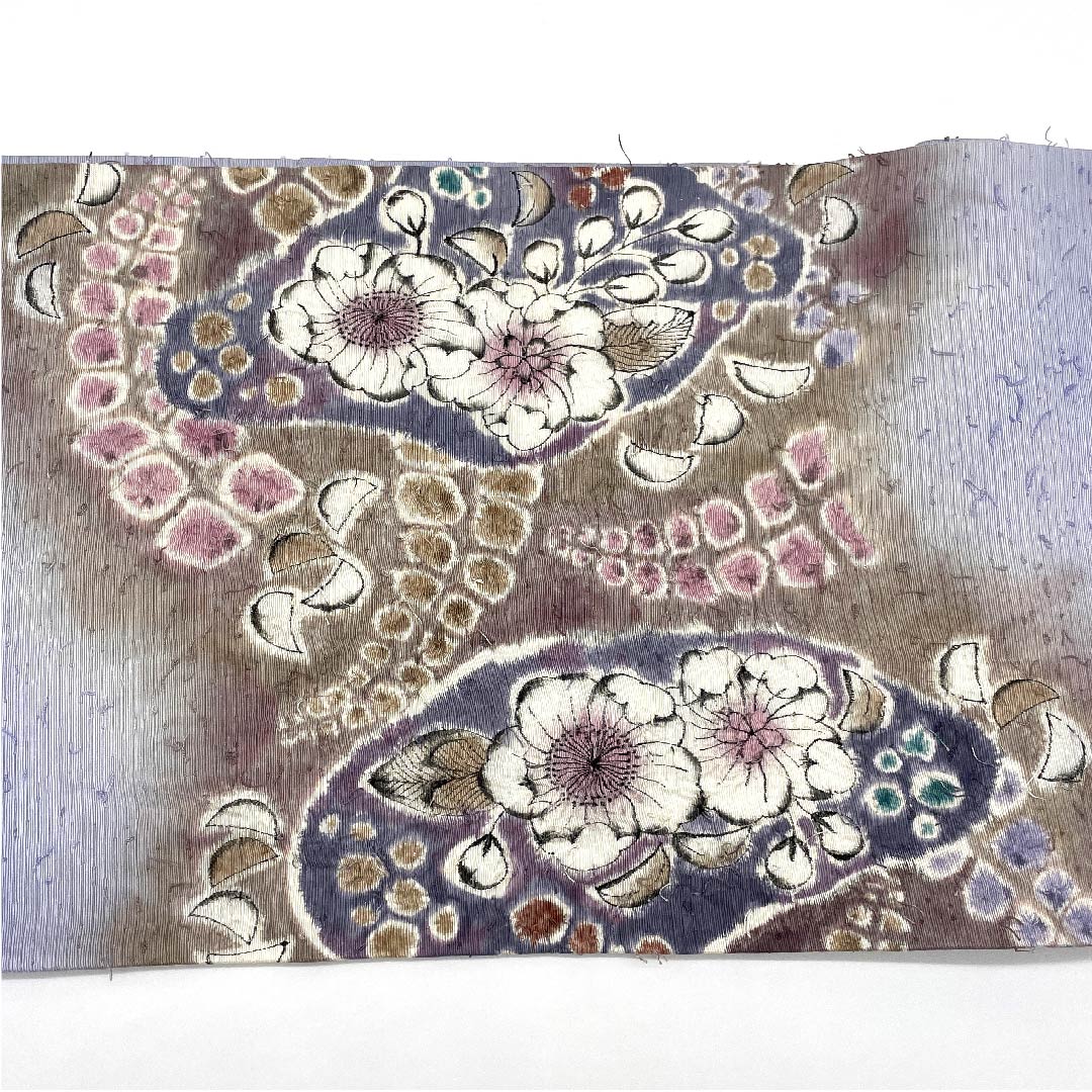 Nagoya obi, light wisteria, Tsujigahana, Hige Tsumugi, obi length 362cm, pure silk, A rank, point pattern, casual, purple, 1124003233320, open style