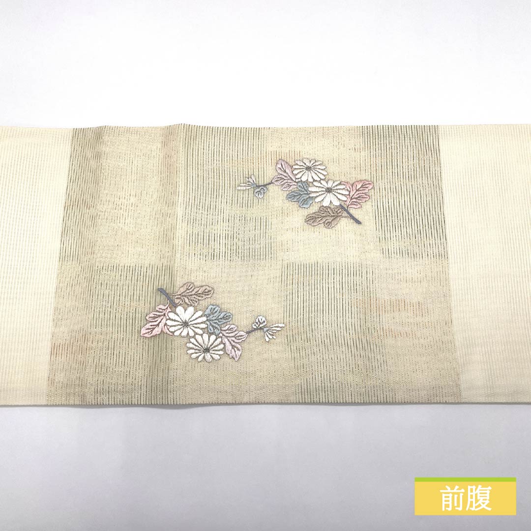 名古屋帯 正絹 生成り色(きなりいろ) 夏帯 菊花 帯丈362cm Aランク ポイント柄 セミフォーマル クリーム系 1124008783315 名古屋仕立て
