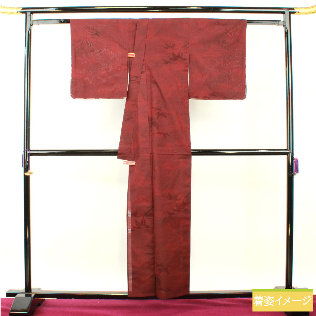 Summer pure silk komon length 156cm sleeve length 62.5cm dark red (monkfish) monsha bamboo grass gauze S rank red 1132001902312