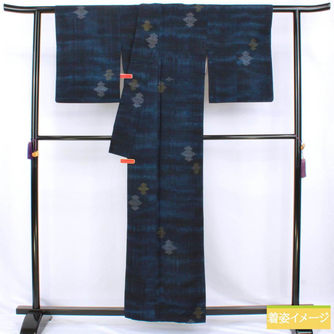 Tsumugi Silk S Rank Length 159cm Sleeve Length 65cm Mawata Tsumugi Matsukawa-bishi Awashe Navy 1116004902318