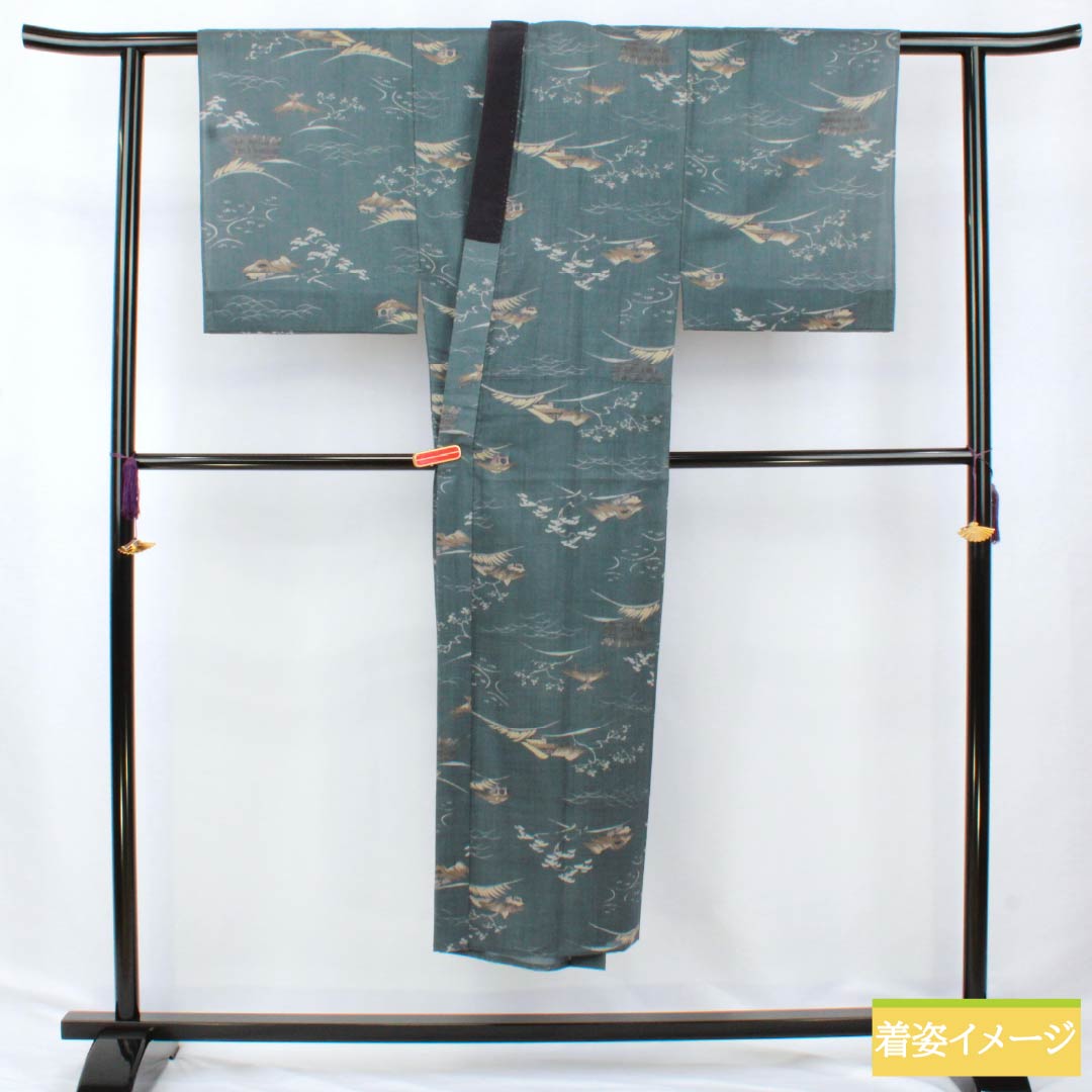 男物長襦袢 ウール Aランク 身丈142cm 裄丈66cm 納戸鼠色(なんどねずいろ) 茶屋辻 単衣 グレー系 1140000683422