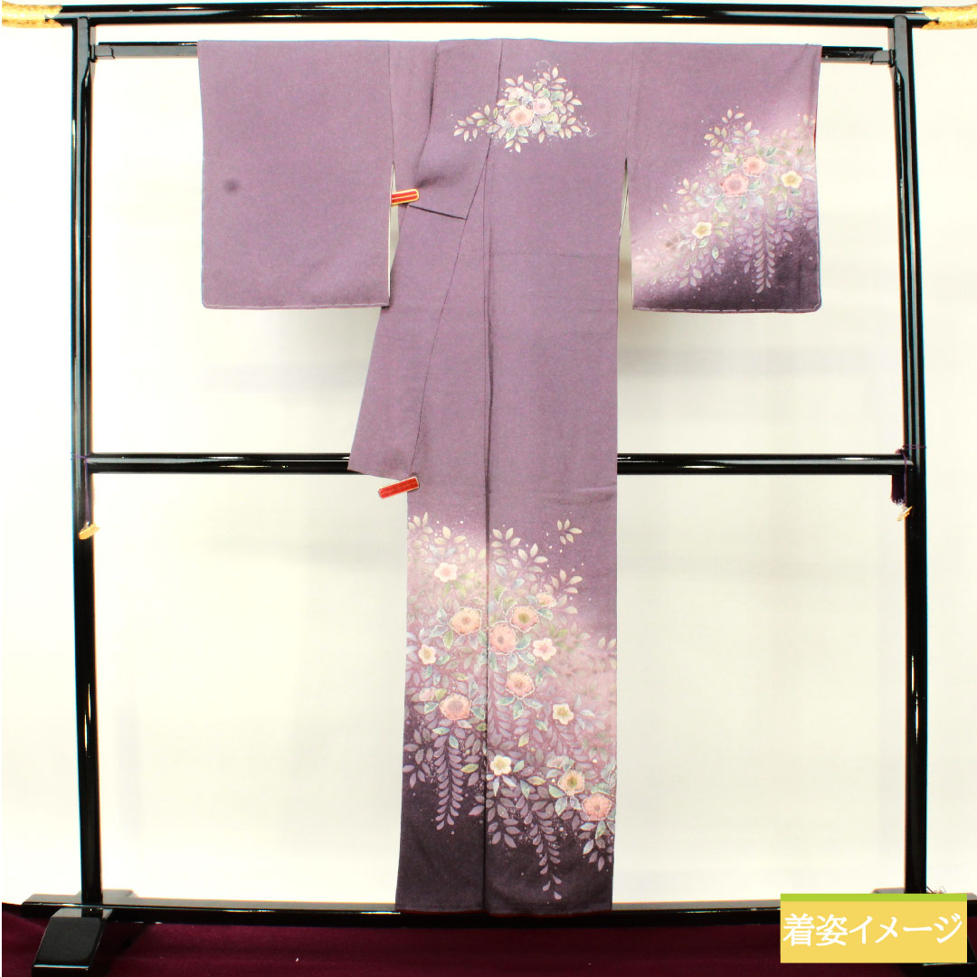 訪問着 正絹 袷 身丈154.5cm 裄丈67cm 滅紫色(けしむらさきいろ) 辻ヶ花 Aランク 紫系 1112004753220