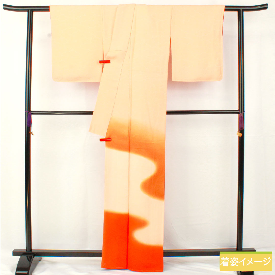 色無地 正絹 身丈164cm 裄丈64.5cm 朱華色(はねずいろ) ボカシ模様 袷 Sランク 橙系 1114001562426