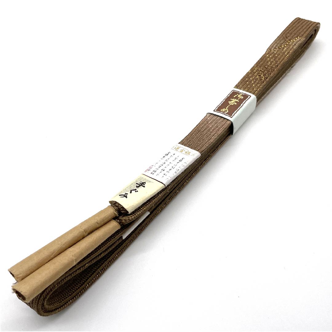 (新古品) 帯締め 正絹 四分紐 団栗色(どんぐりいろ) 特選金銀糸使用 手組紐 新古品 長さ約159cm 幅約1.5cm セミフォーマル Sランク 茶系 1135001502914