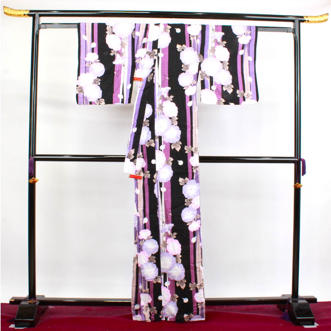 Yukata Black Morning Glory Cotton S Rank Single Layer Length 163.5cm Sleeve Length 62.5cm Black 1118004092410