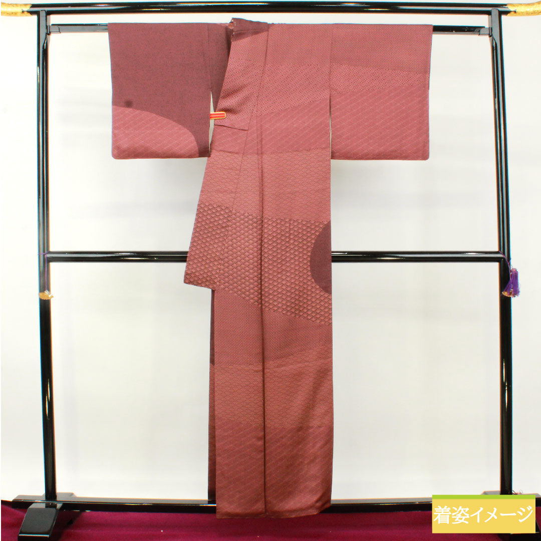 Homongi, pure silk, lined, length 155.5cm, sleeve length 63.5cm, red dye, stencil dyeing, split pattern, layered collar, S rank, purple, 1112004792320