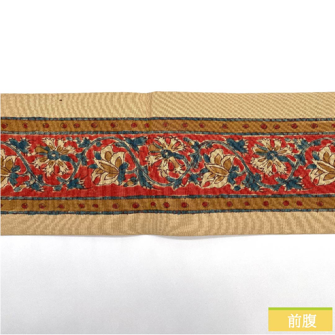 名古屋帯 山吹鼠色 更紗模様 帯丈359.5cm 正絹 Aランク ポイント柄 カジュアル ベージュ系 1124006063325 名古屋仕立て