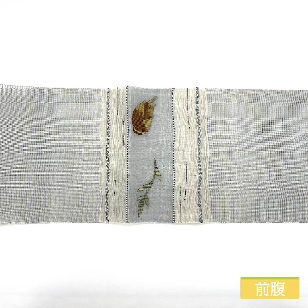 Nagoya obi, pure silk, sky gray, summer obi, vegetable pattern, obi length 373cm, B rank, point pattern, casual, blue, 1124007964317, pine needle style