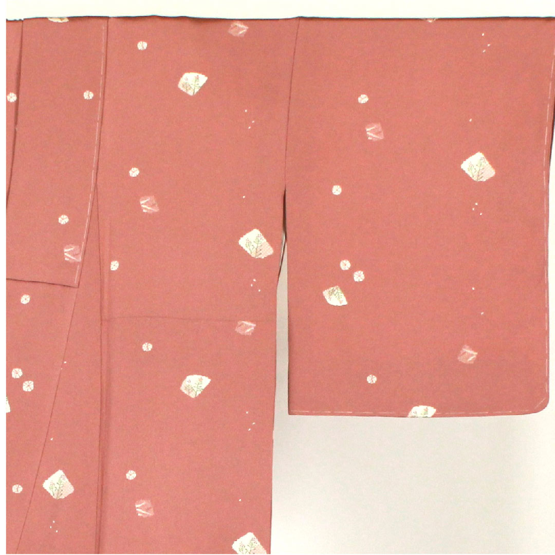 Small pattern, Length 167cm, Sleeve length 69cm, Awase, Washable kimono, Floral pattern, Polyester, S rank, Pink, 1115001612513